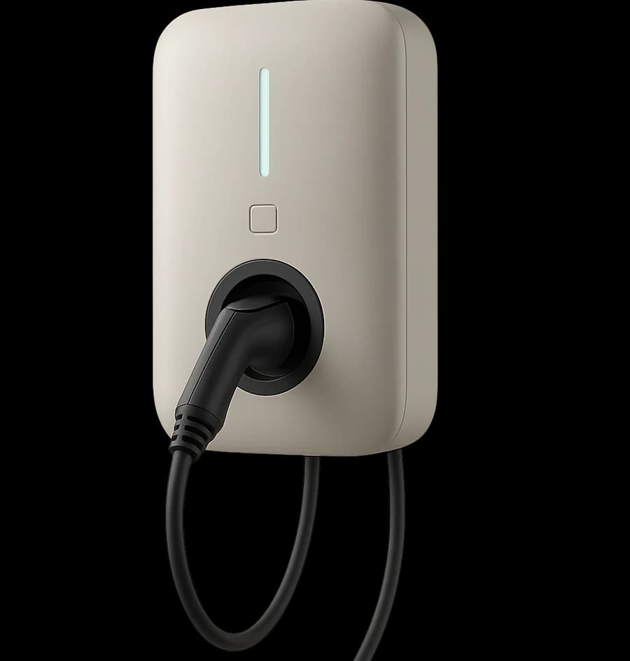 Sigenergy EV AC Charger, a wall mounted unit with a cyan light bar and a Type 2 socket